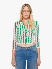 Mother Denim THE CREW NECK CARDIGAN POI GREEN PINK COMBO