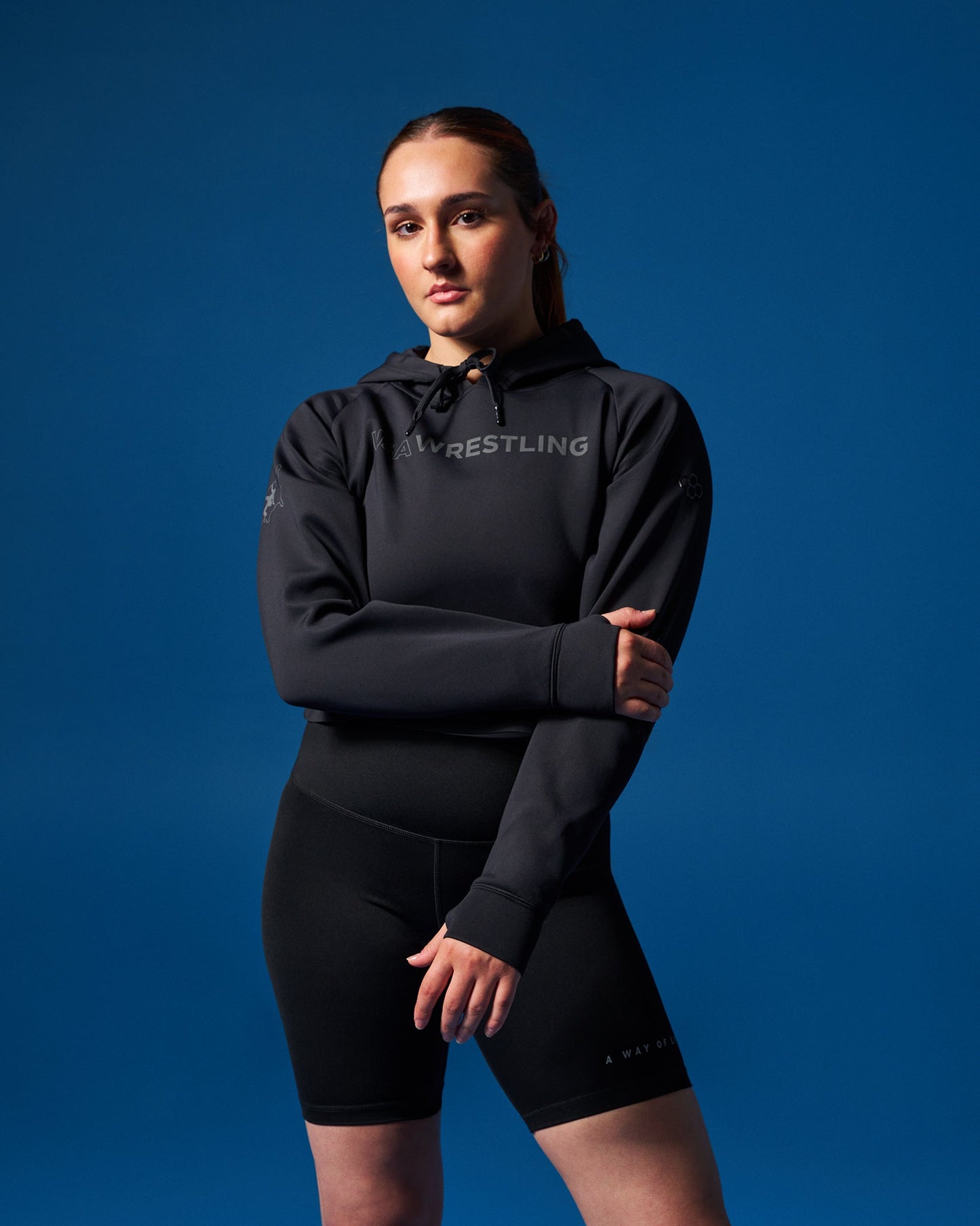 RUDIS USA Wrestling Wordmark COOL-FEEL Women's Cropped Hoodie - Show Your Pride