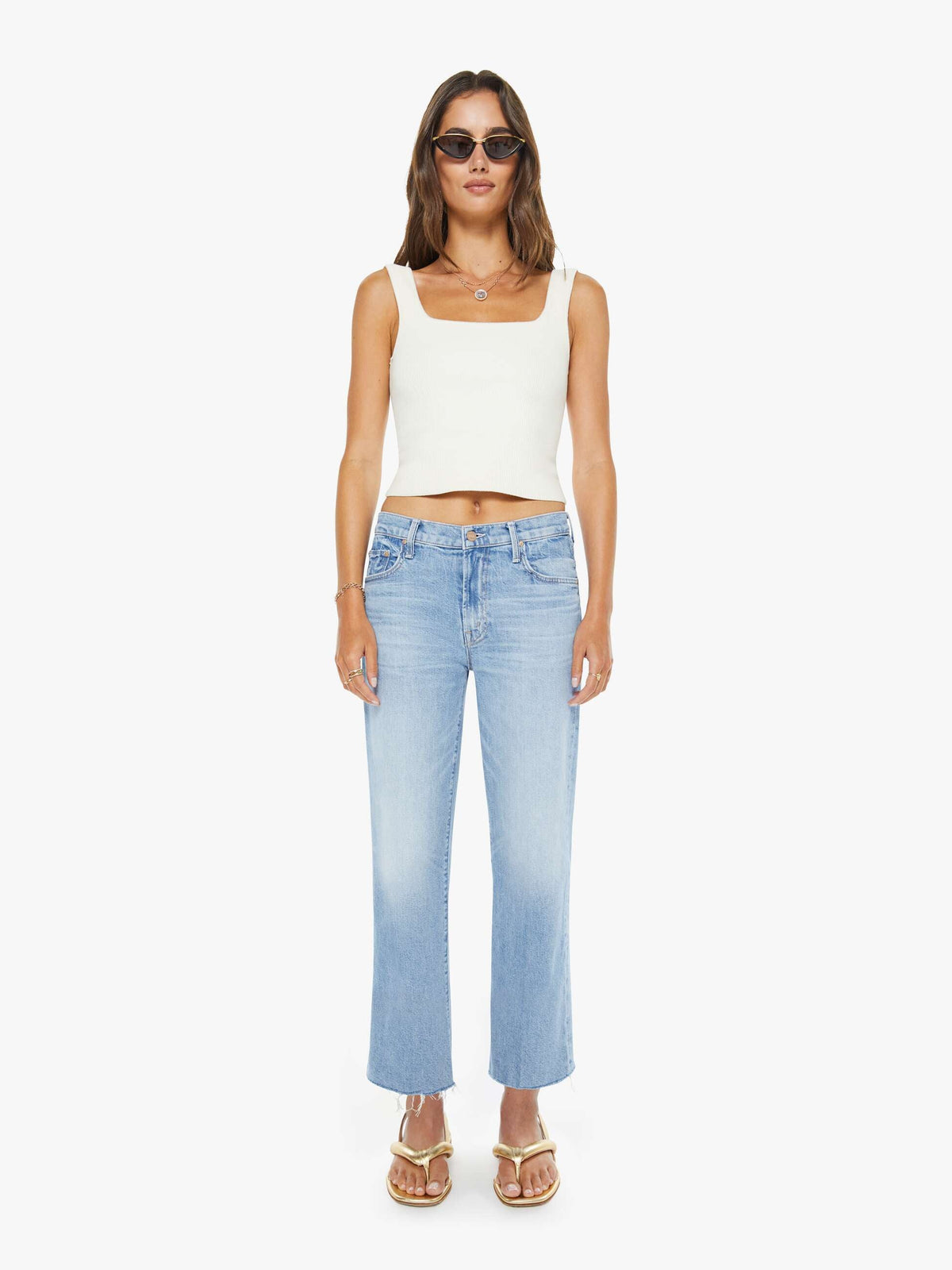 Mother Denim The Mid Rise Rambler Zip Ankle Fray