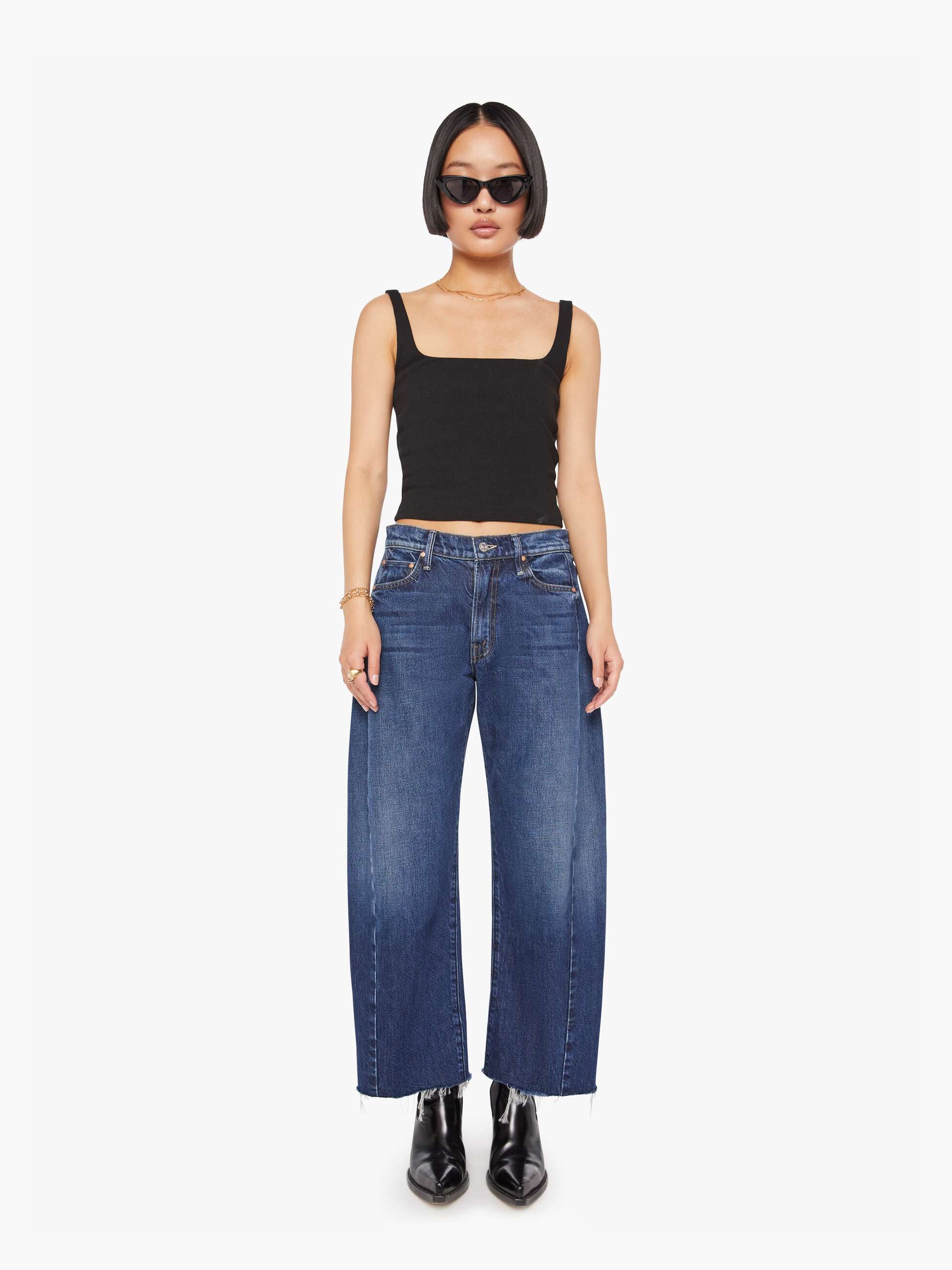 Mother Denim PETITES The Lil Mid Rise Full Pipe Flood Fray