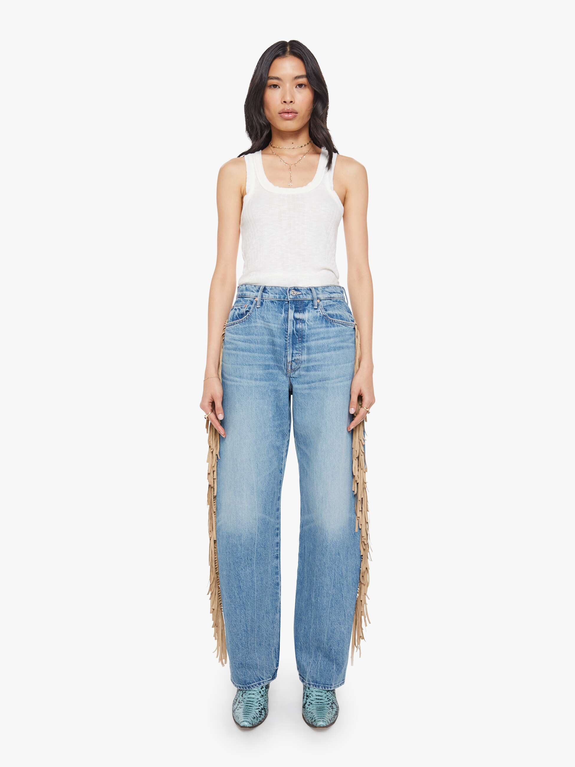 Mother Denim The Fringe Half-Pipe Button Sneak
