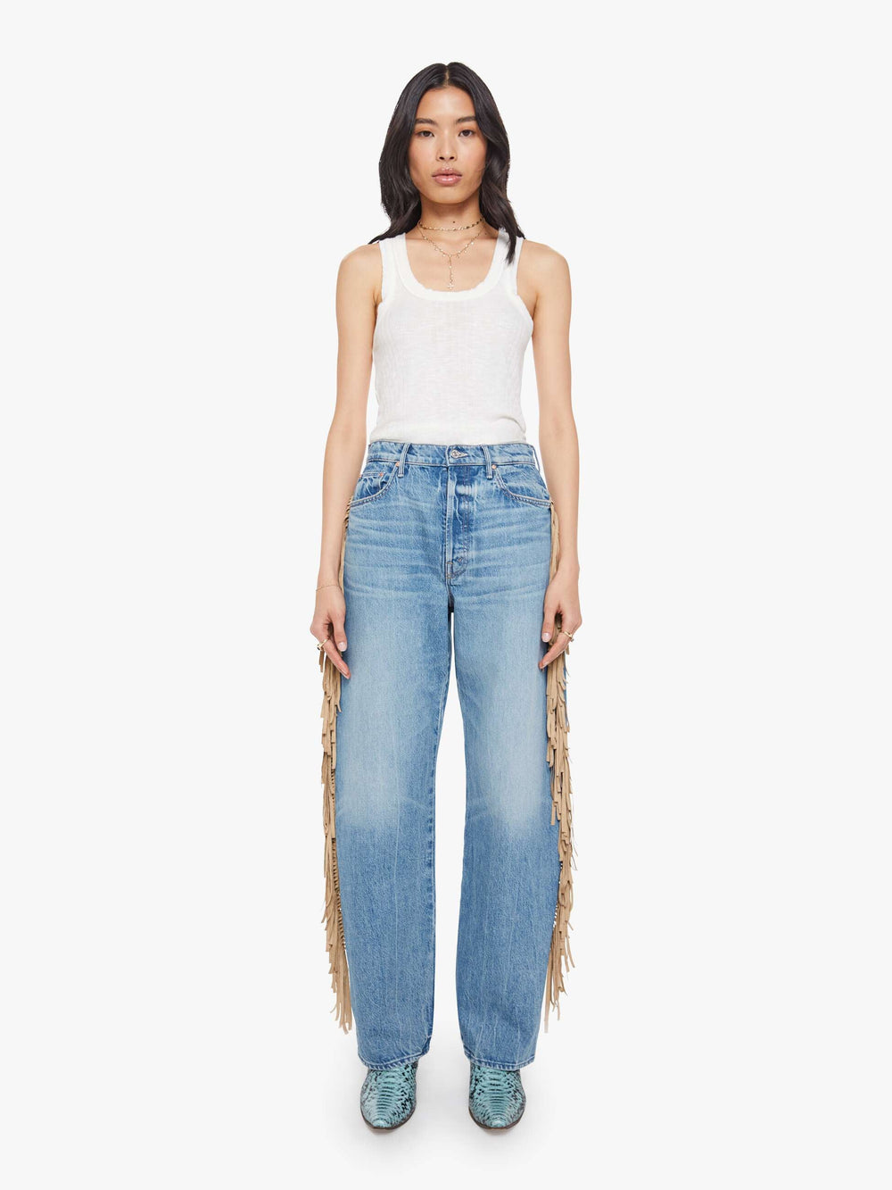 Mother Denim The Fringe Half-Pipe Button Sneak