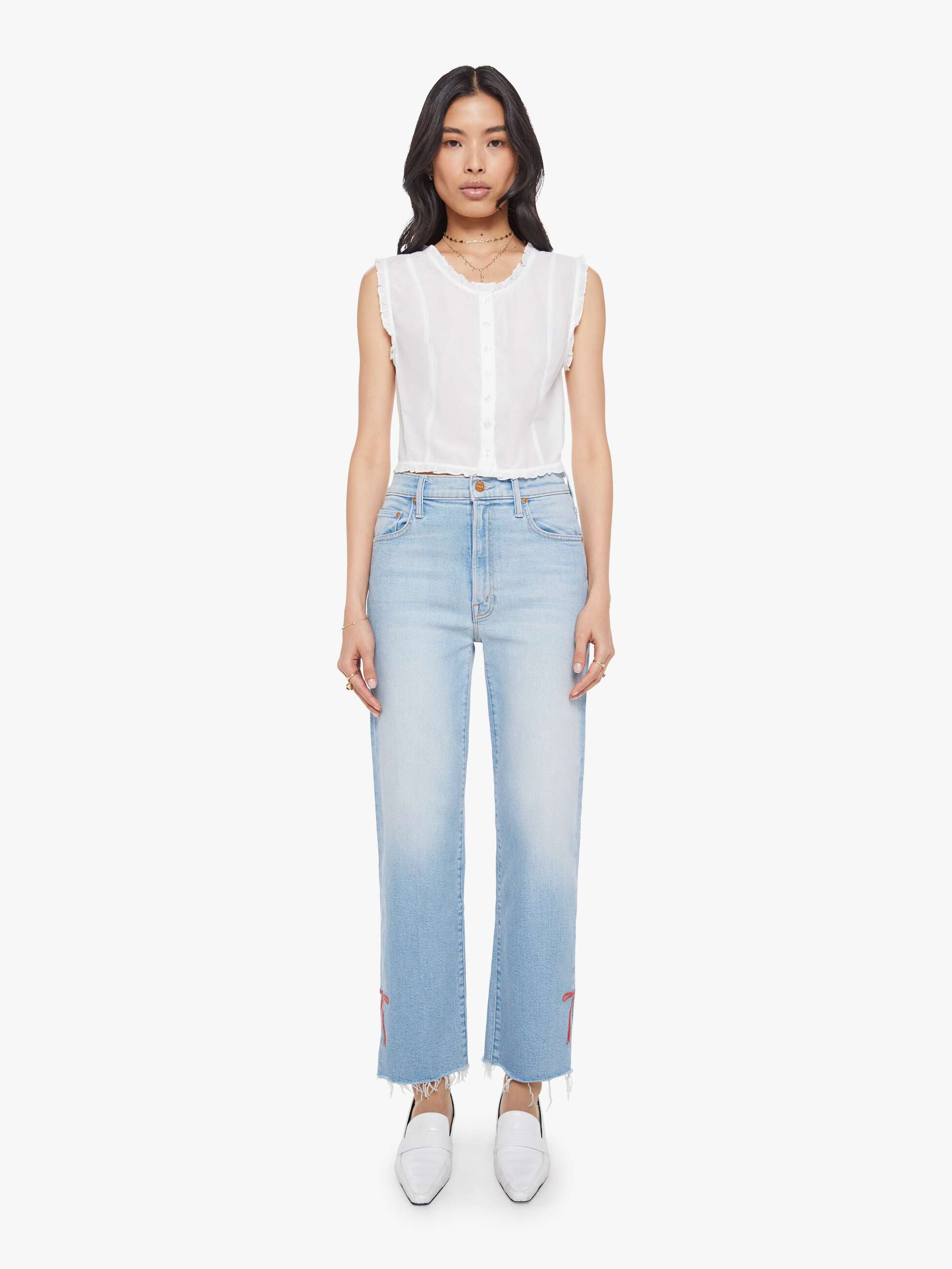 Mother Denim The Rambler Zip Slice Hover Fray
