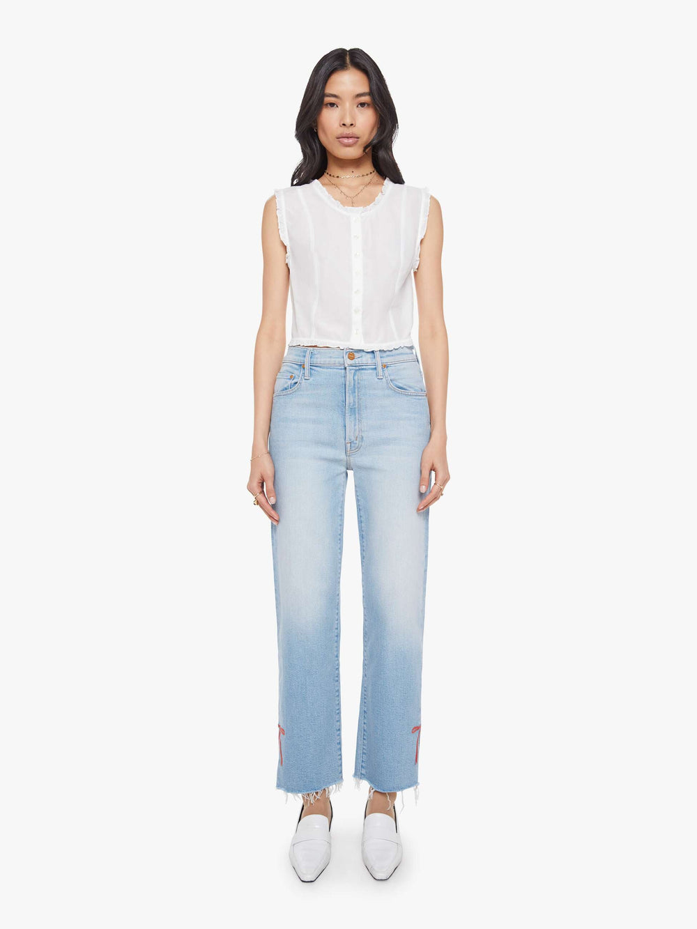 Mother Denim The Rambler Zip Slice Hover Fray
