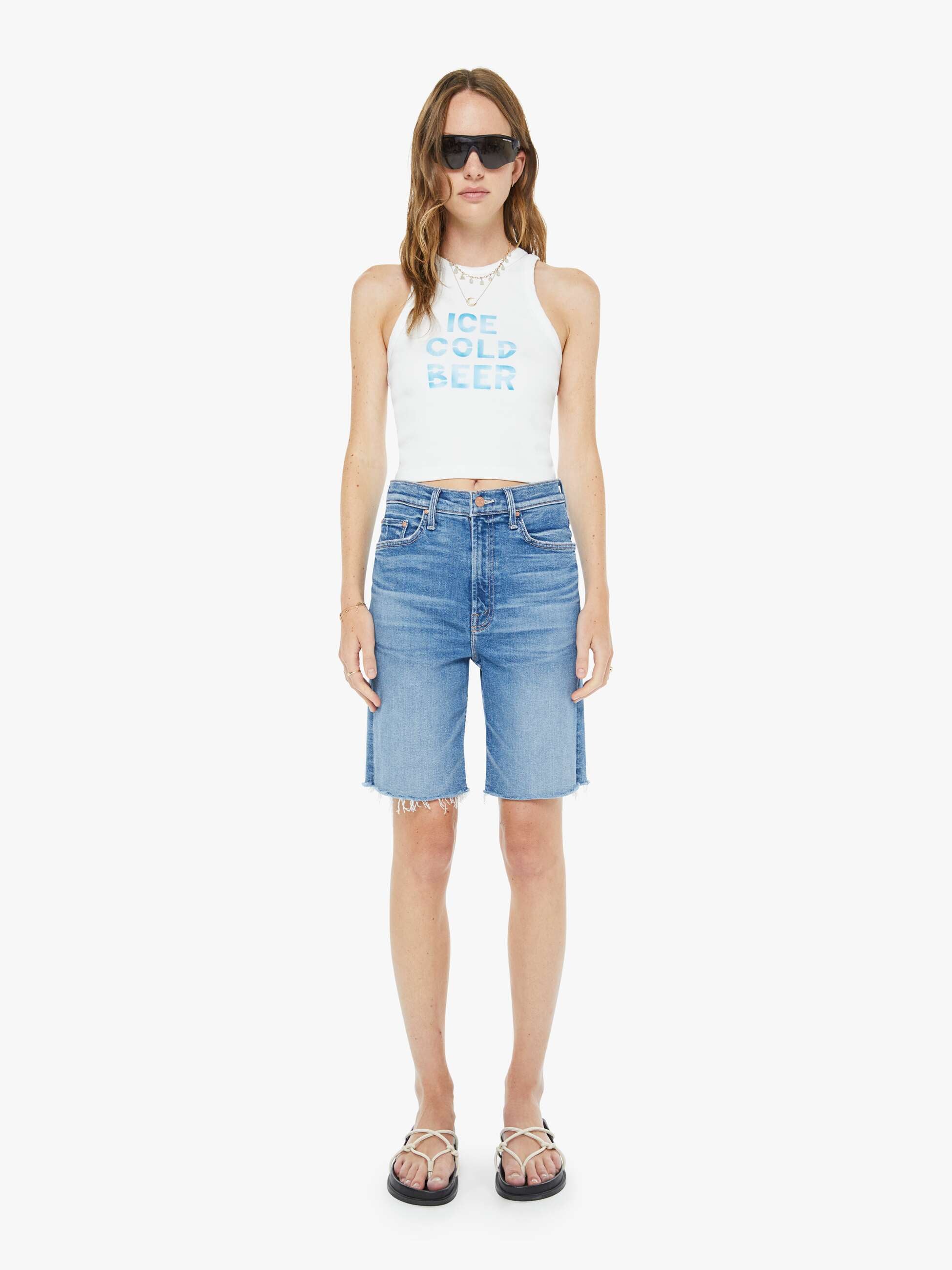Mother Denim High Waisted Rider Bermuda Short Fray