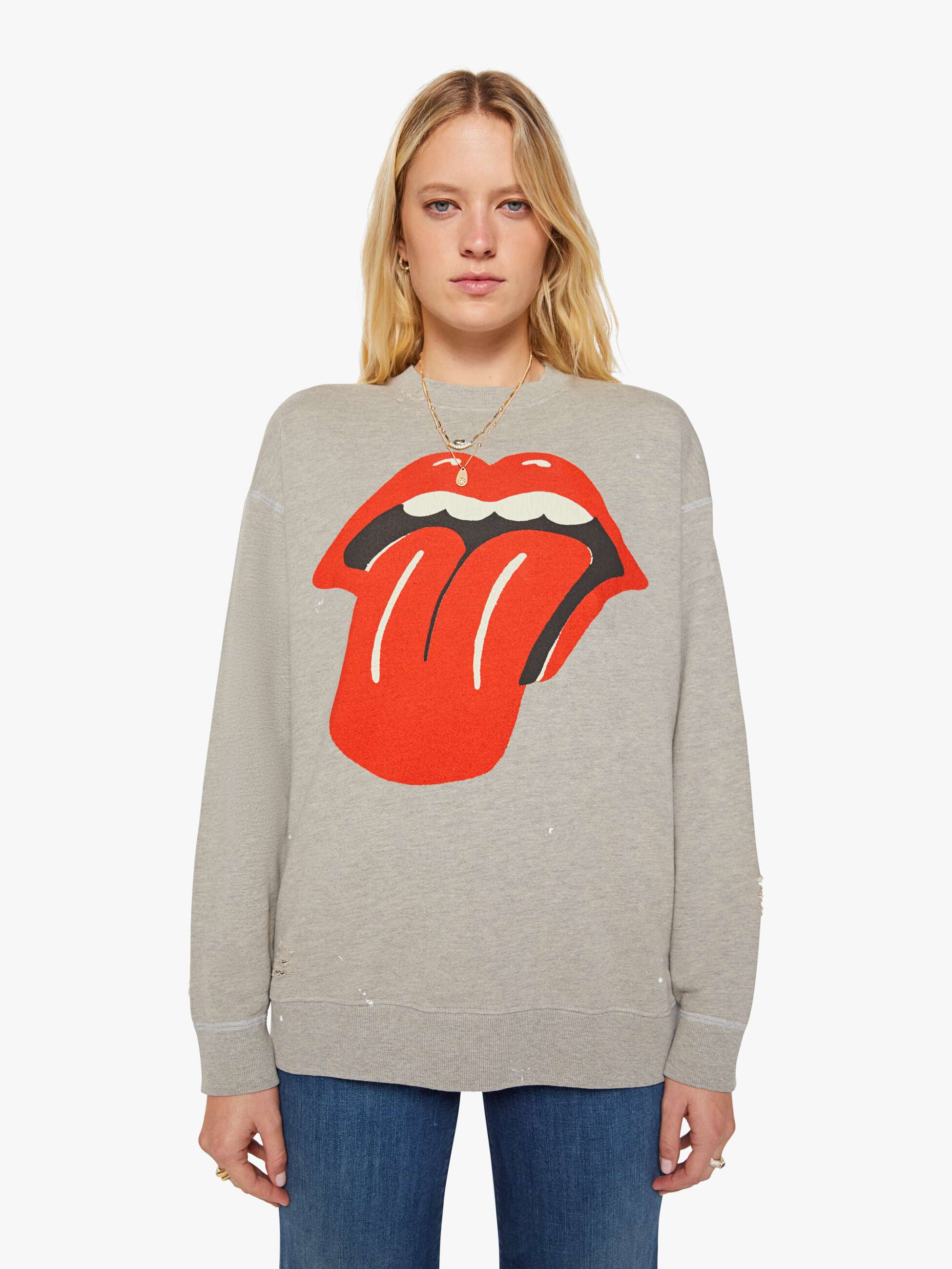 Mother Denim MadeWorn Rolling Stones Destroyed Sweatshirt
