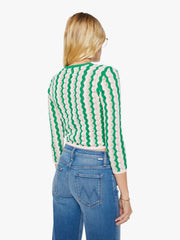 Mother Denim THE CREW NECK CARDIGAN POI GREEN PINK COMBO