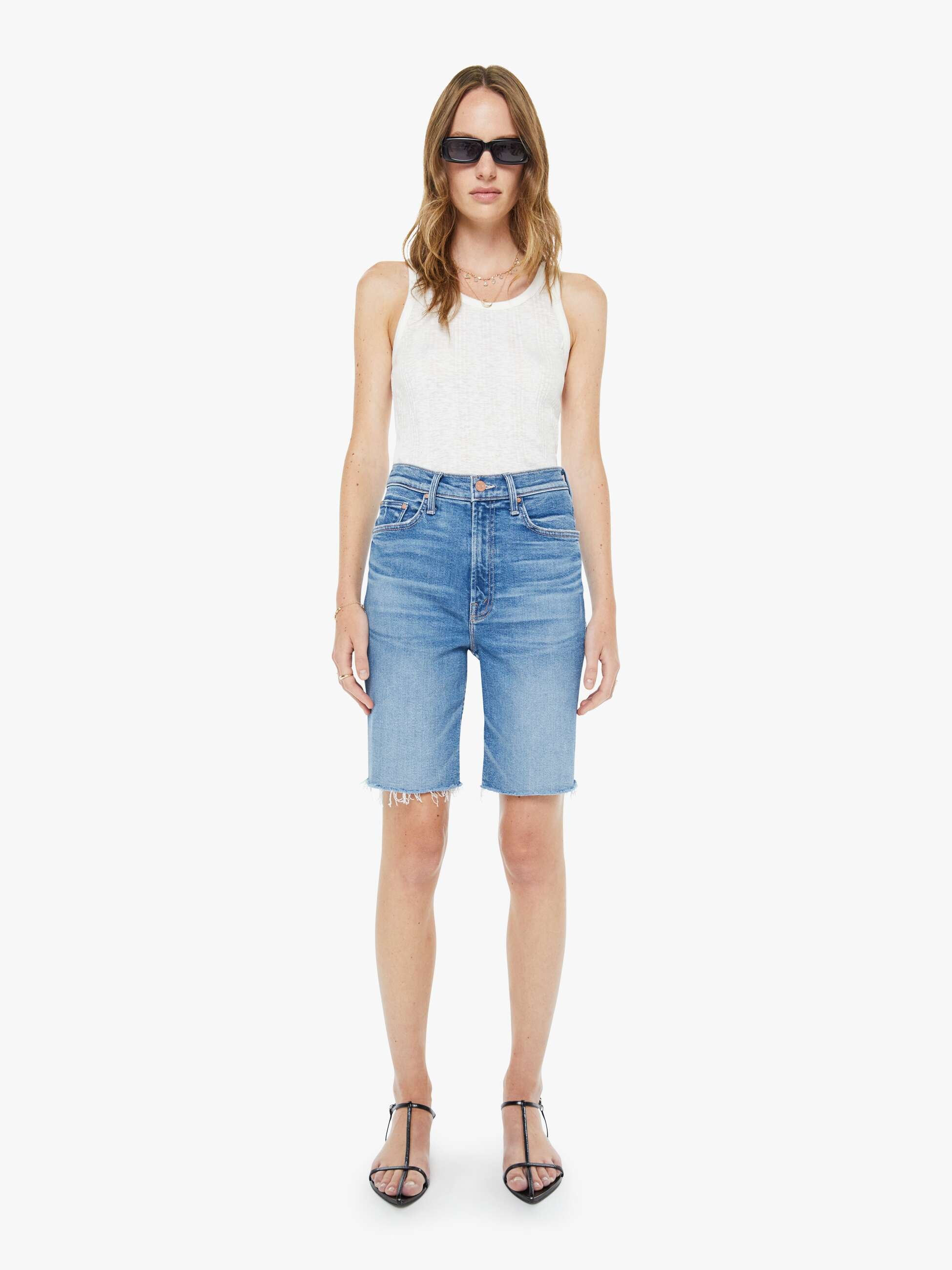 Mother Denim High Waisted Rider Bermuda Short Fray
