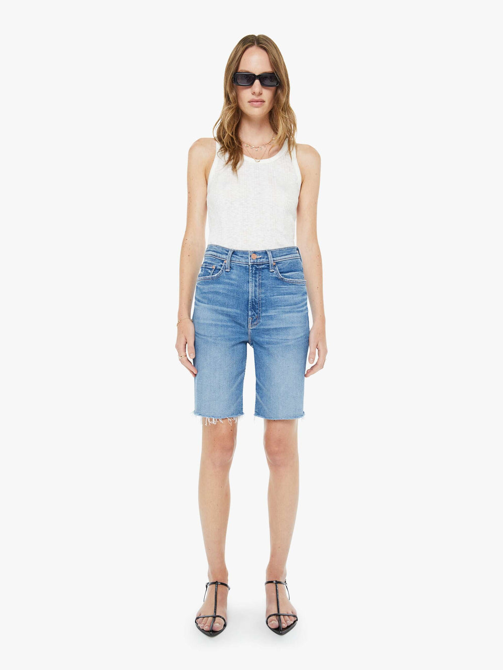 Mother Denim High Waisted Rider Bermuda Short Fray