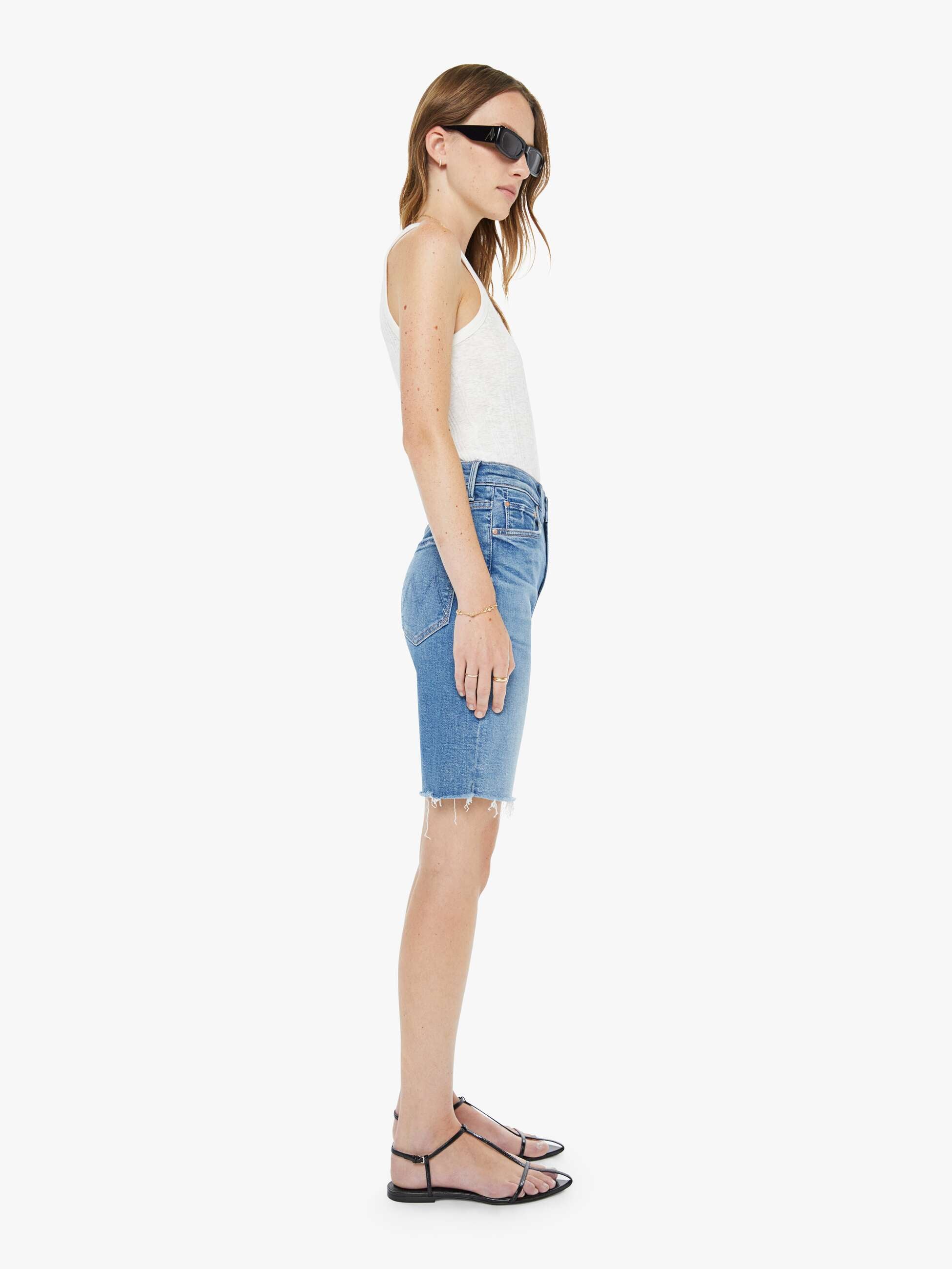 Mother Denim High Waisted Rider Bermuda Short Fray