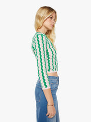 Mother Denim THE CREW NECK CARDIGAN POI GREEN PINK COMBO