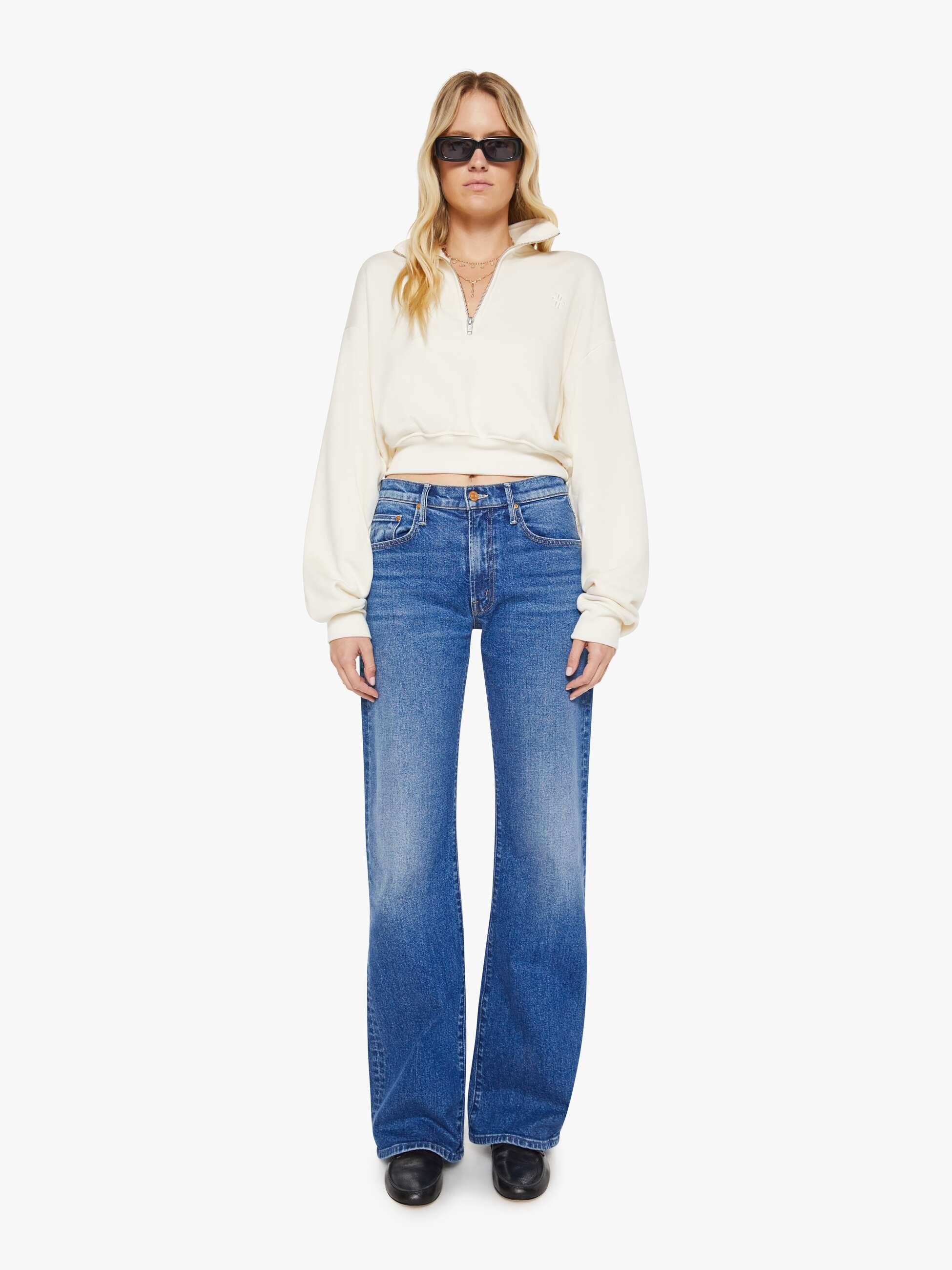 Mother Denim Eterne Cropped Half-Zip Sweatshirt