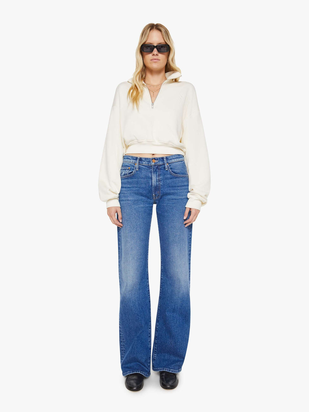 Mother Denim Eterne Cropped Half-Zip Sweatshirt
