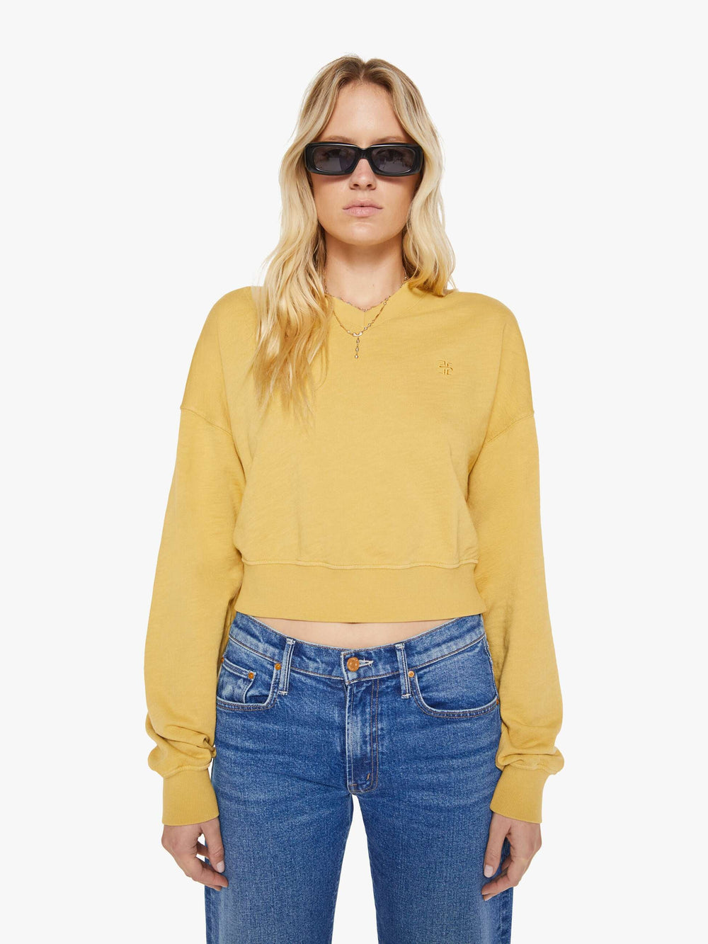 Mother Denim Eterne Cropped V-Neck Sweatshirt