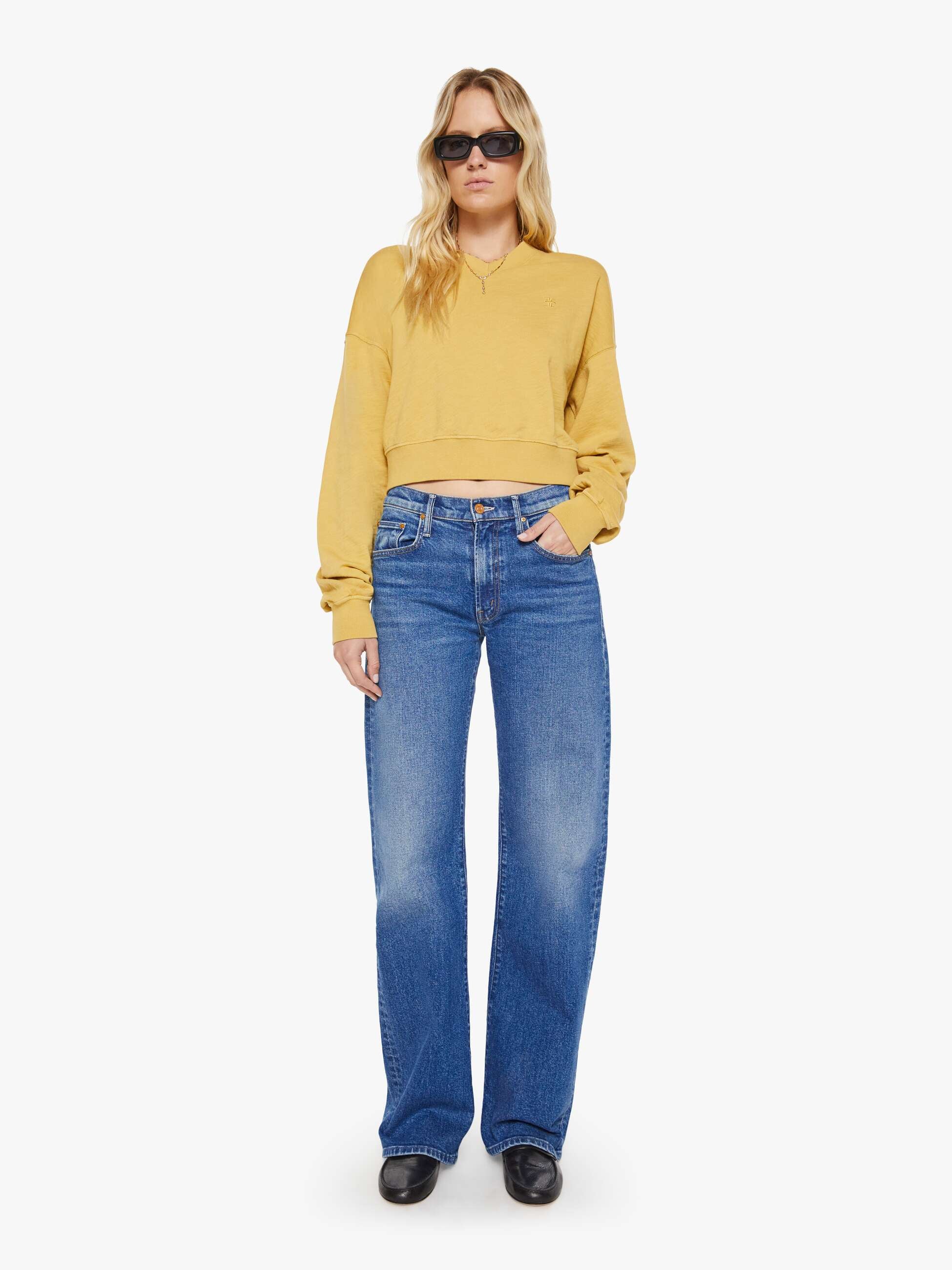 Mother Denim Eterne Cropped V-Neck Sweatshirt