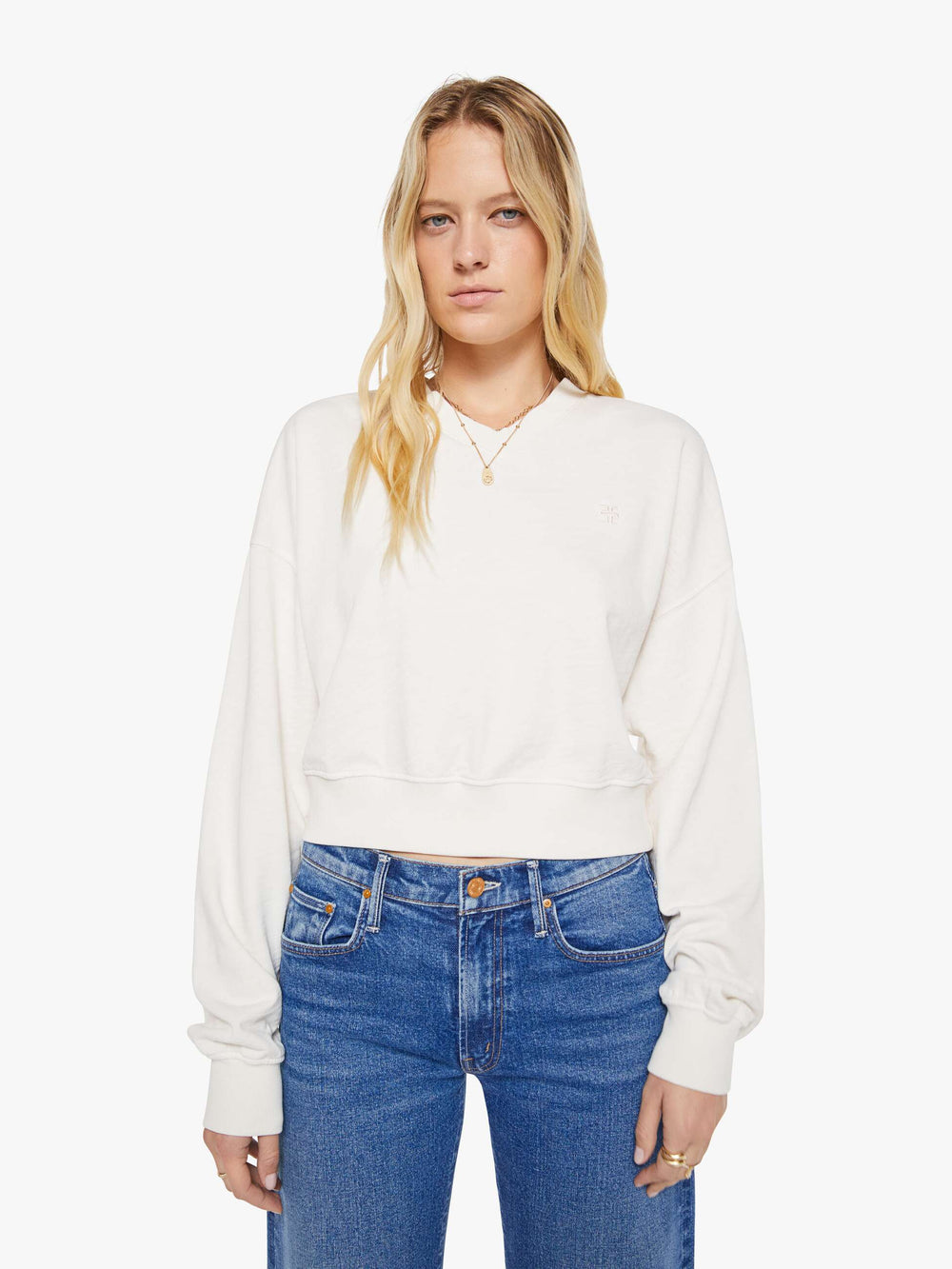 Mother Denim Eterne Cropped V-Neck Sweatshirt