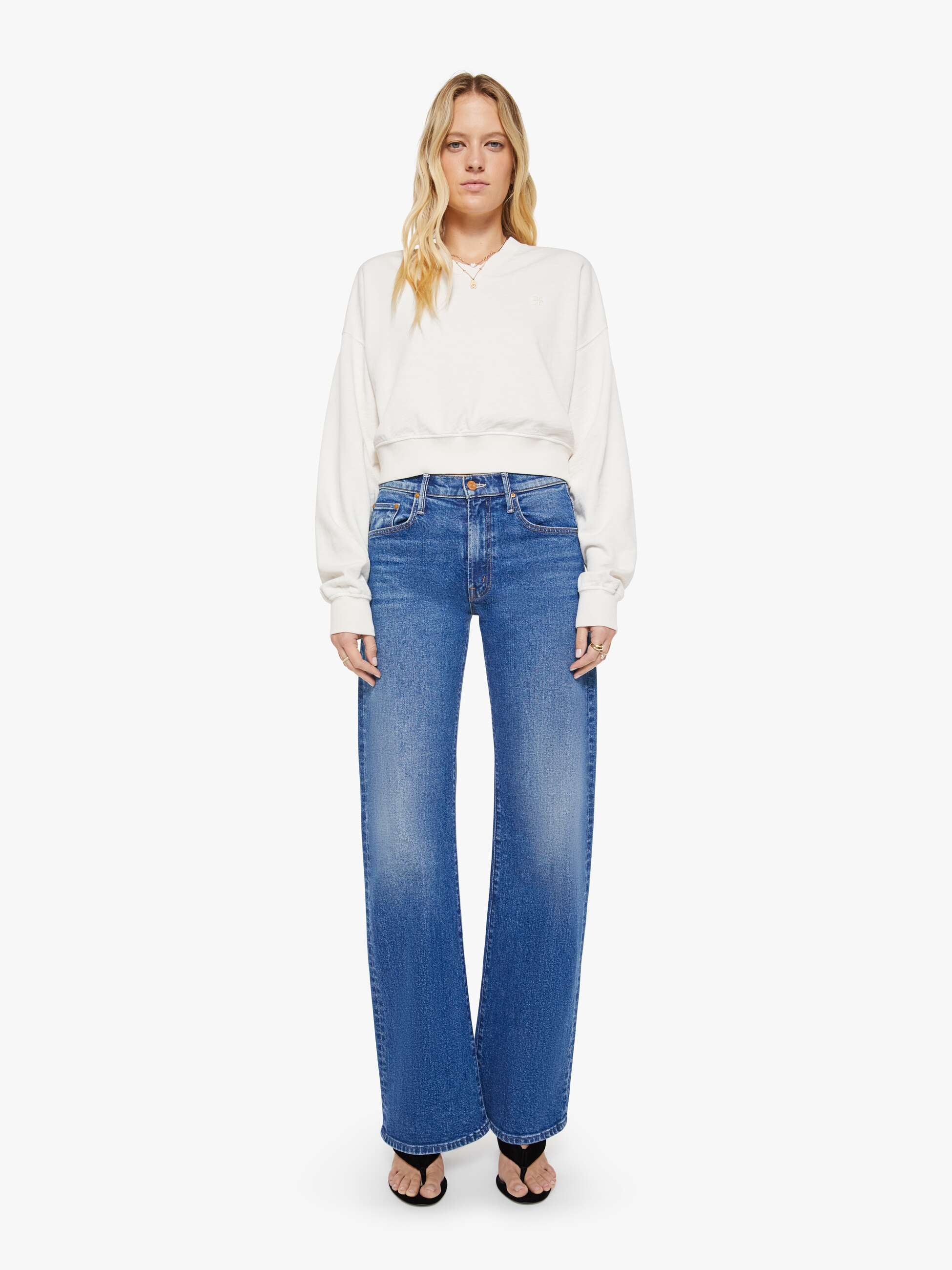 Mother Denim Eterne Cropped V-Neck Sweatshirt