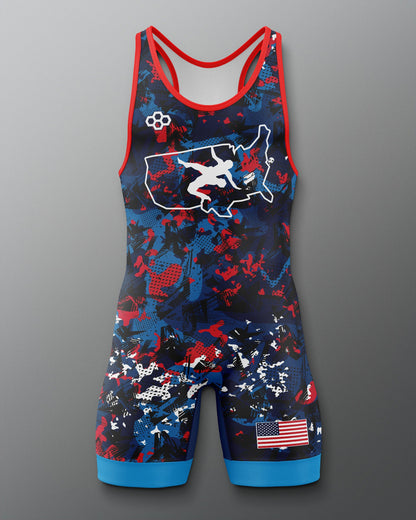RUDIS USA Wrestling Scatter Icon 2.0 Elite Freestyle Singlet - Men's Gear