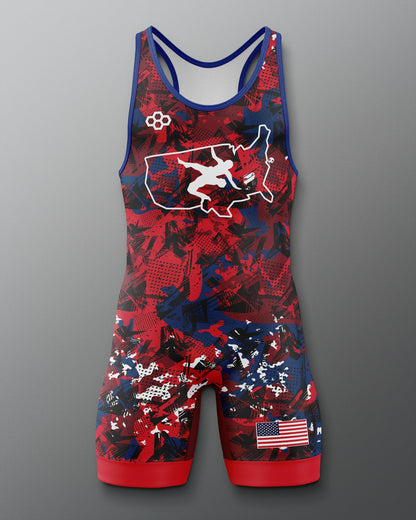 RUDIS USA Wrestling Scatter Icon 2.0 Elite Freestyle Singlet - Men's Gear