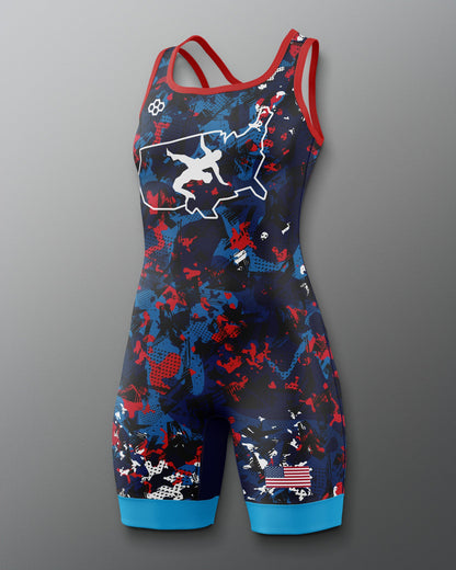 RUDIS USA Wrestling Scatter Icon Women's 2.0 Elite Freestyle Singlet