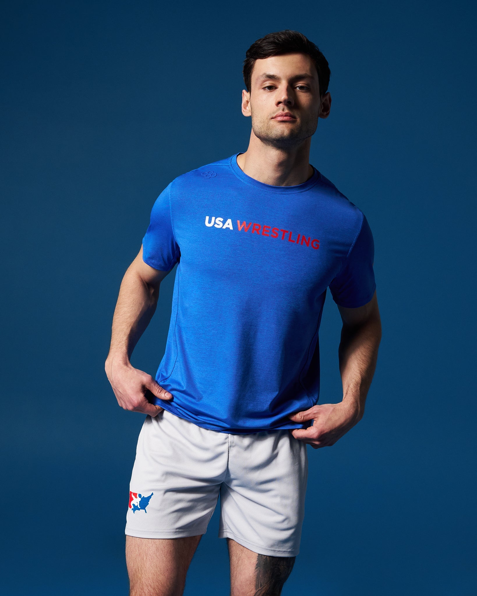 RUDIS USA Wrestling Wordmark Performance Heather T-Shirt