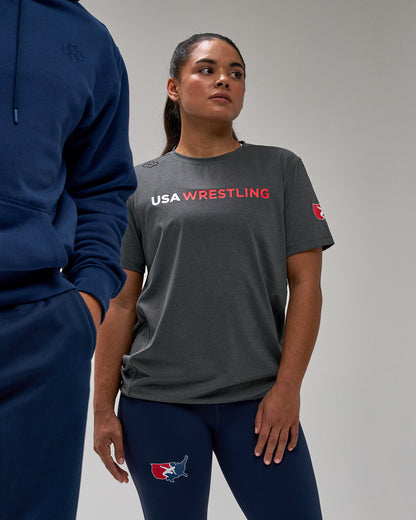 RUDIS USA Wrestling Wordmark Performance Heather T-Shirt