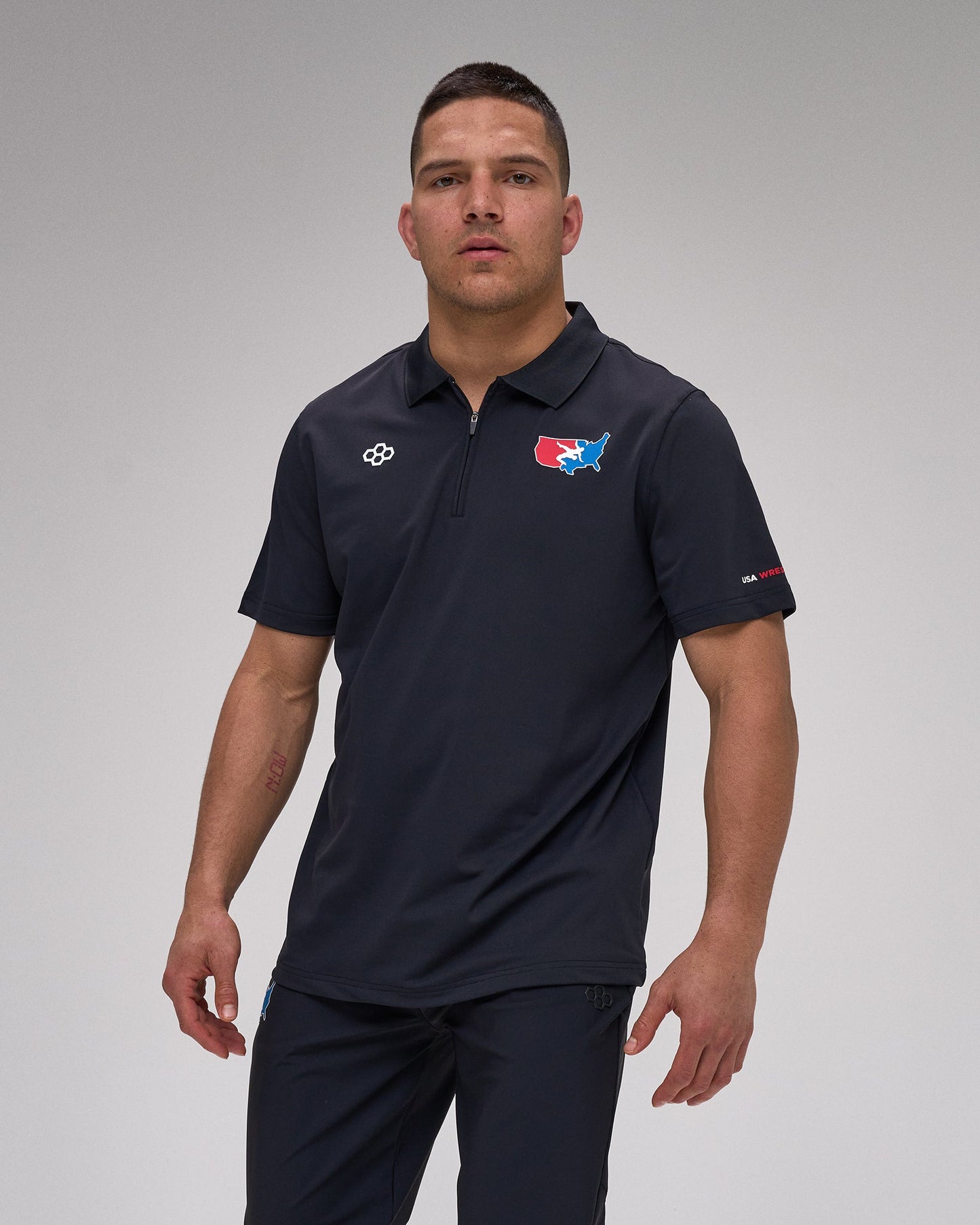 RUDIS USA Wrestling Stretch Pique Zip Polo