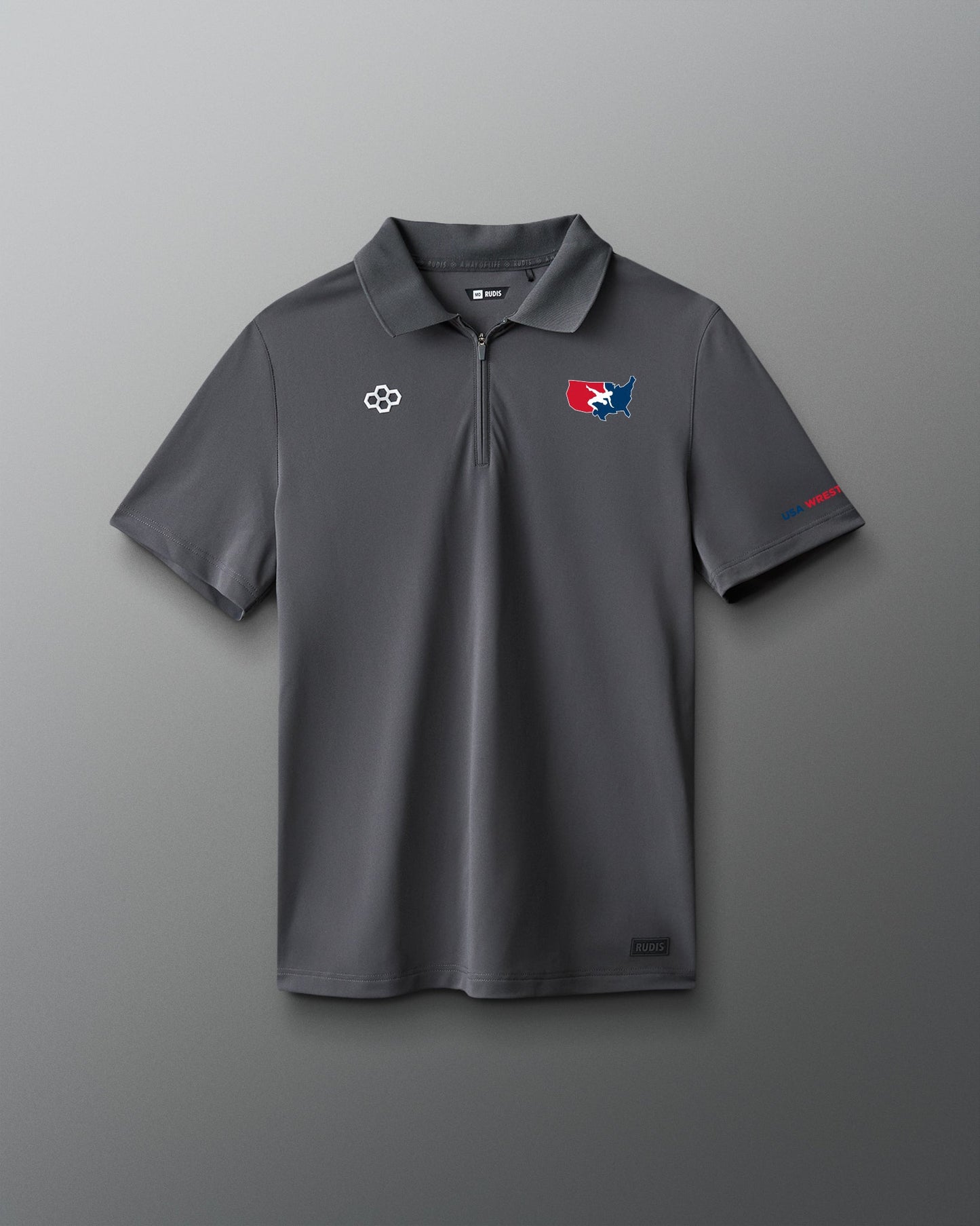 RUDIS USA Wrestling Stretch Pique Zip Polo