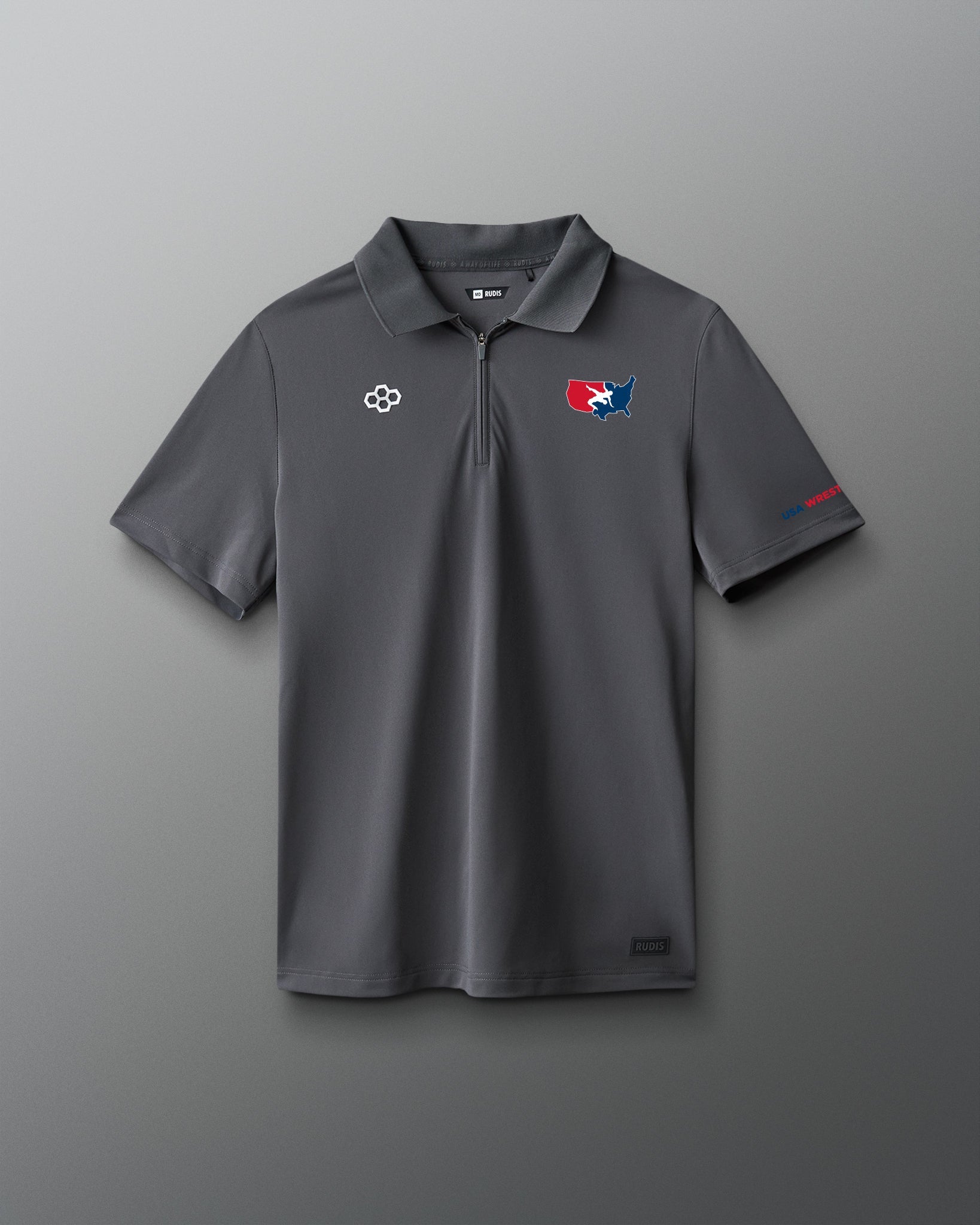 RUDIS USA Wrestling Stretch Pique Zip Polo