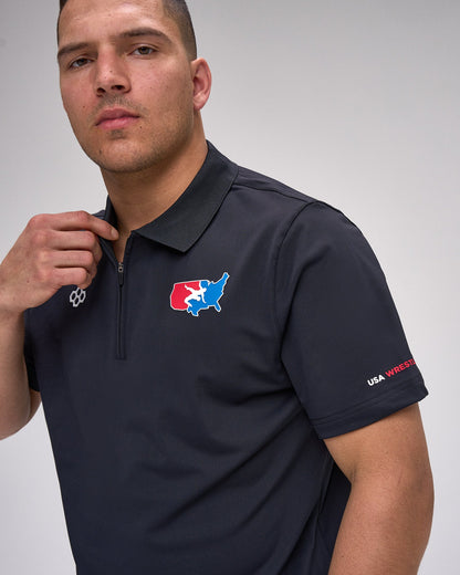 RUDIS USA Wrestling Stretch Pique Zip Polo
