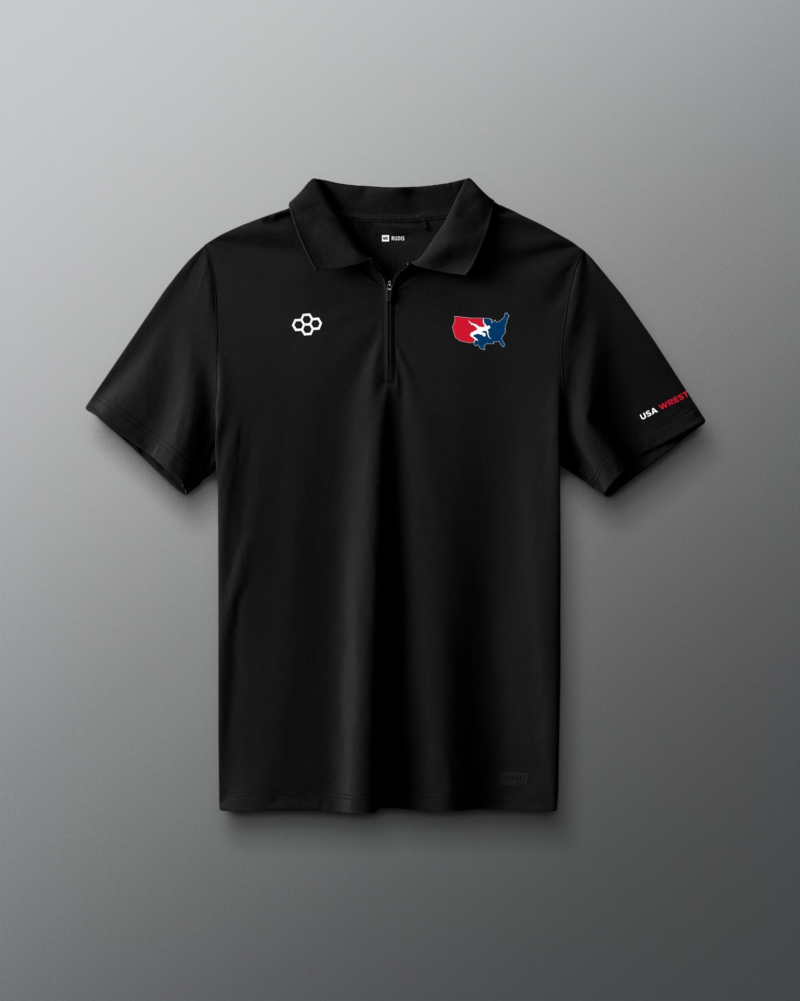 RUDIS USA Wrestling Stretch Pique Zip Polo