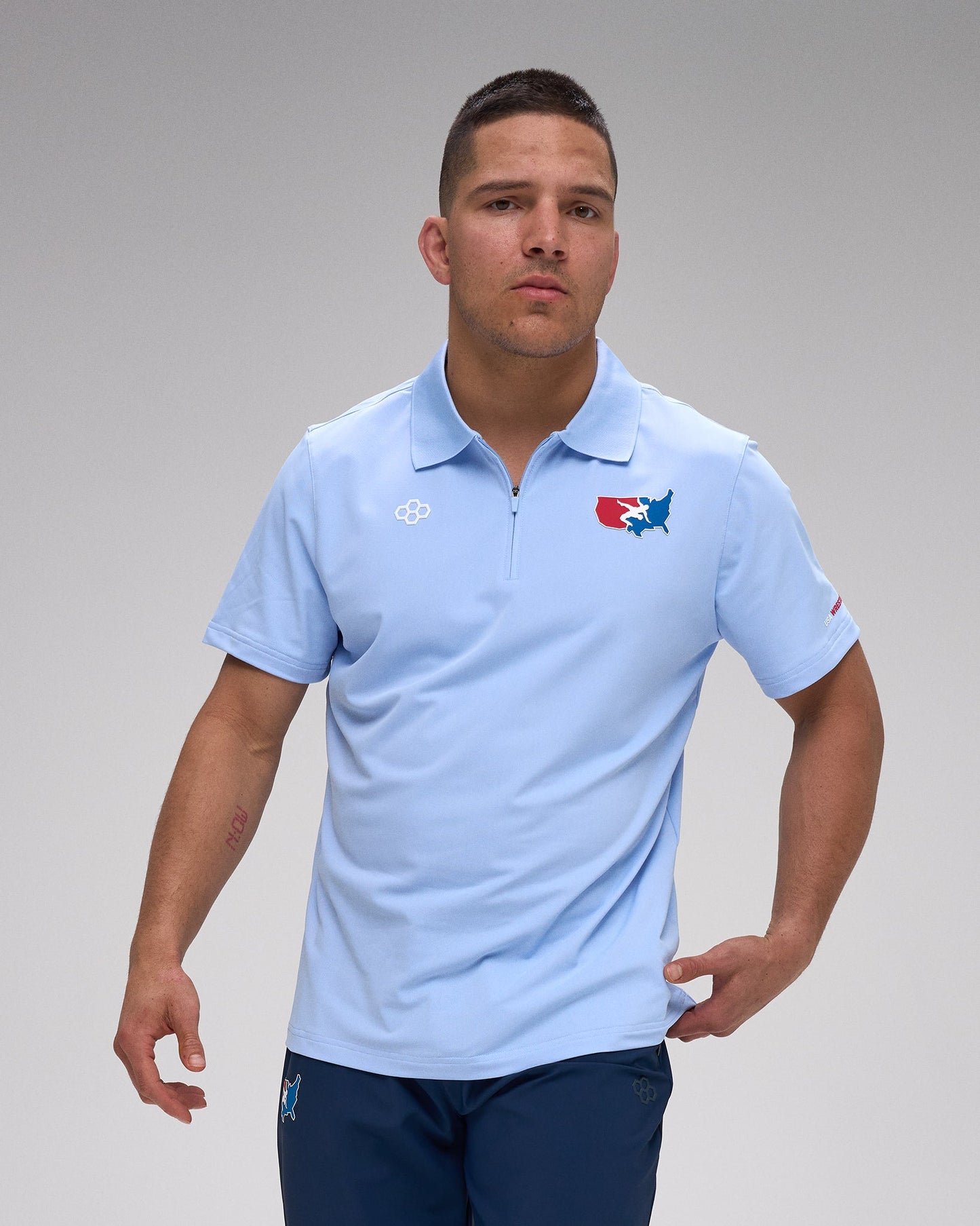 RUDIS USA Wrestling Stretch Pique Zip Polo