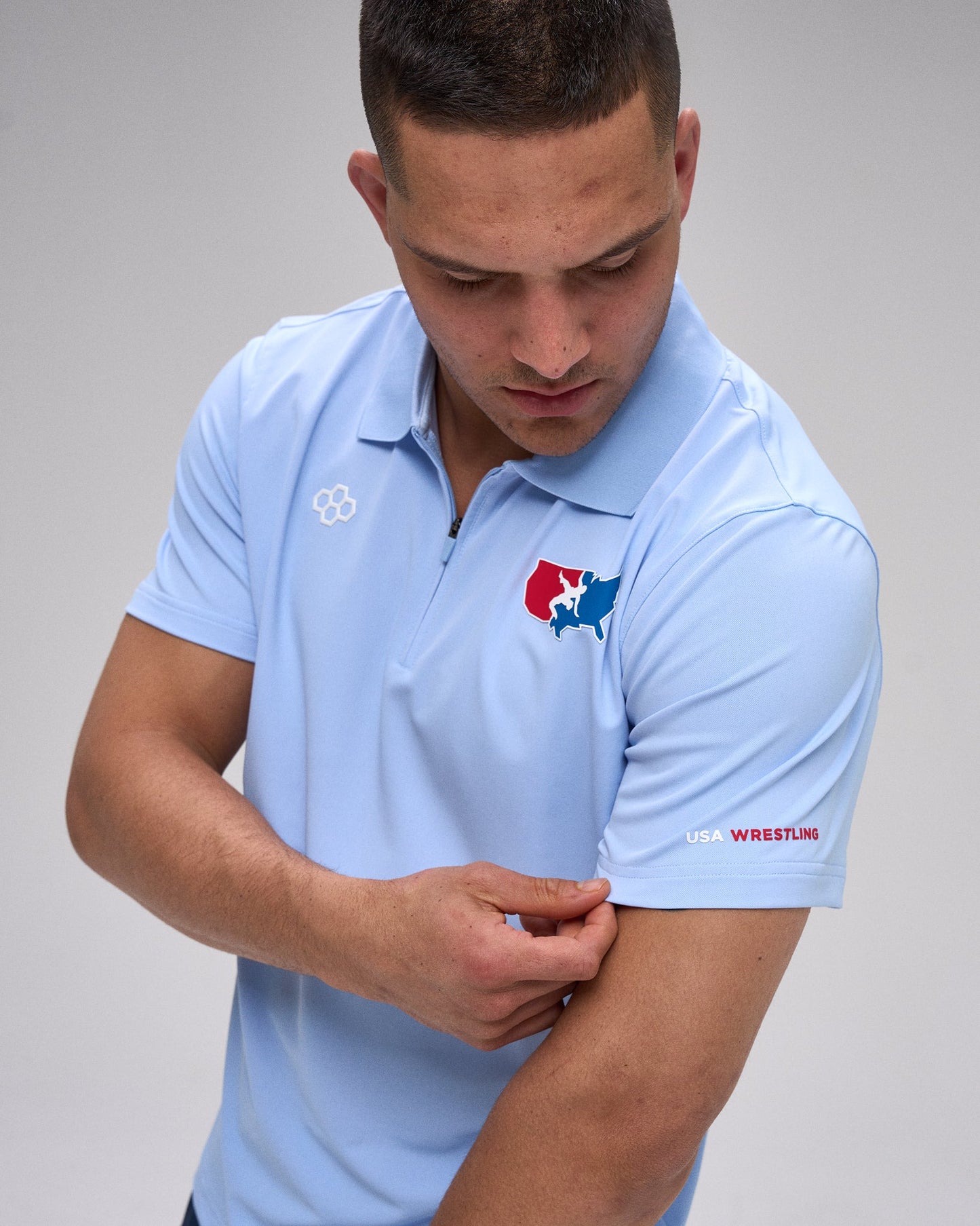 RUDIS USA Wrestling Stretch Pique Zip Polo