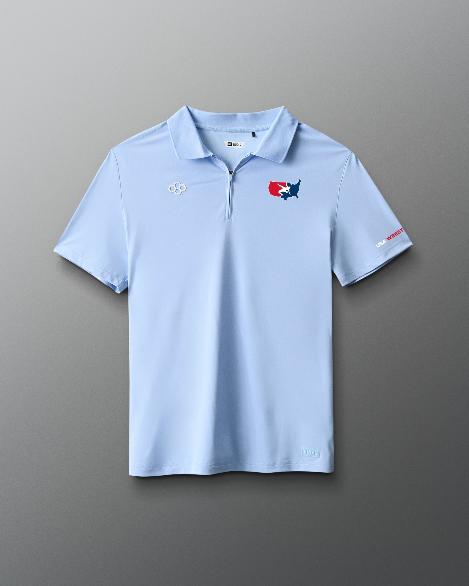 RUDIS USA Wrestling Stretch Pique Zip Polo