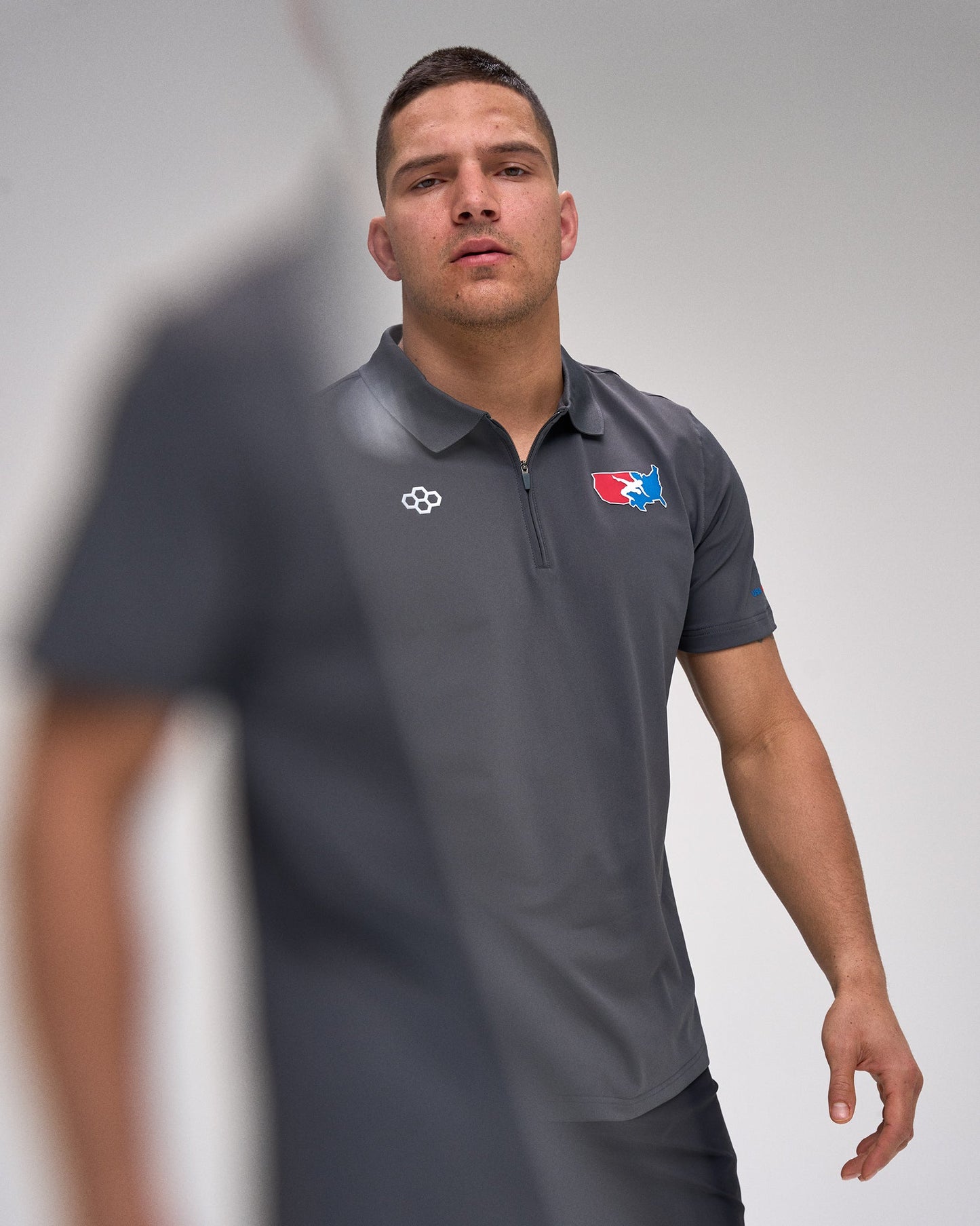 RUDIS USA Wrestling Stretch Pique Zip Polo