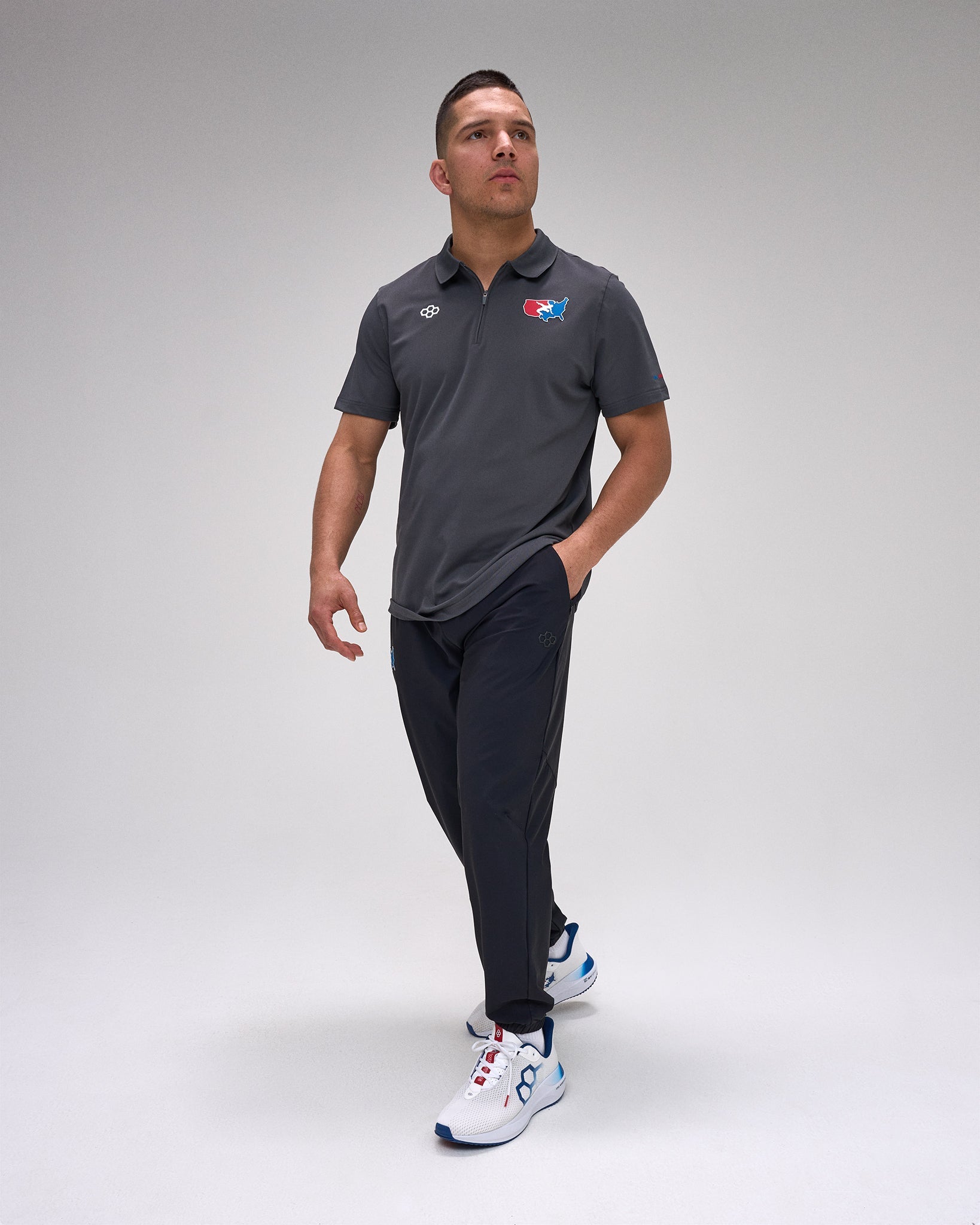 RUDIS USA Wrestling Stretch Pique Zip Polo