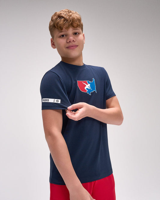 RUDIS USA Wrestling Map Youth Hybrid T-Shirt