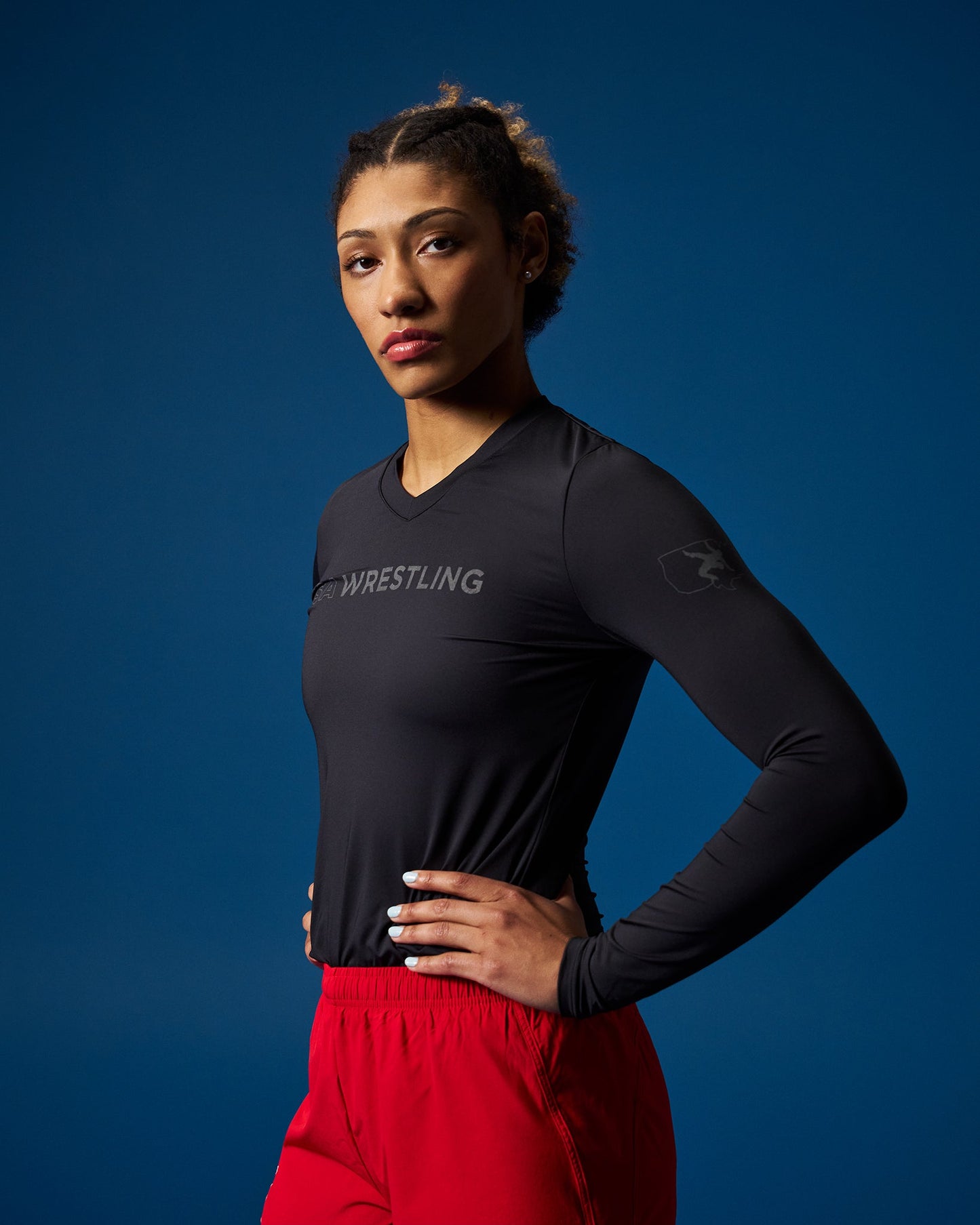 RUDIS USA Wrestling Wordmark Performance Women's V-Neck