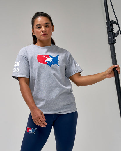 RUDIS USA Wrestling Logo Acid Wash Heavyweight T-Shirt