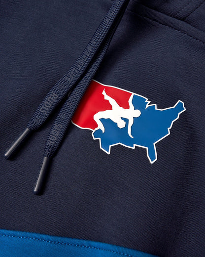 RUDIS USA Wrestling Colorblock Hoodie - Navy/Blue/White