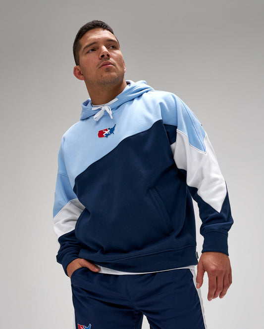 RUDIS USA Wrestling Fleece Colorblock Hoodie - Navy/Light Blue/White - Officially Licensed
