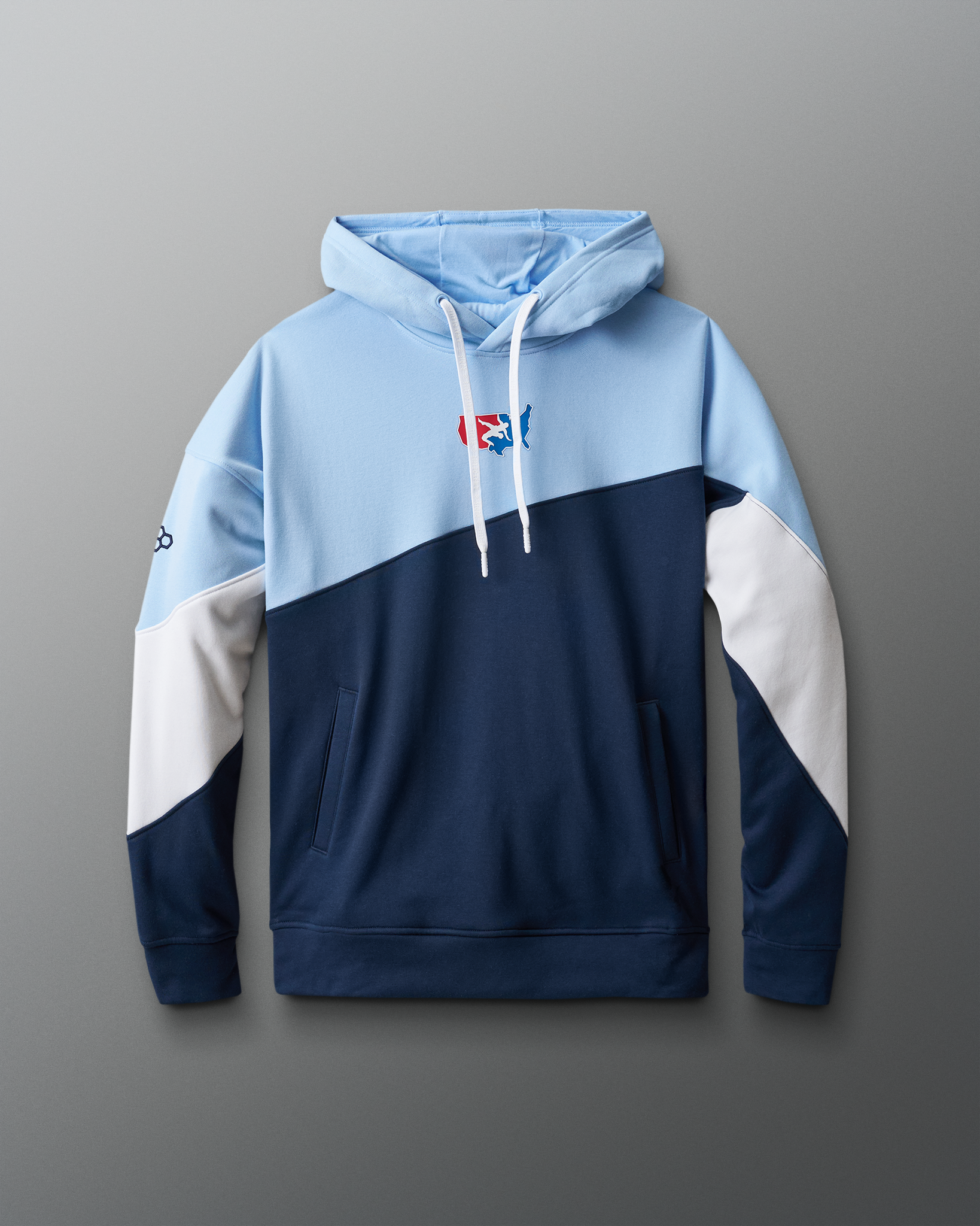 RUDIS USA Wrestling Fleece Colorblock Hoodie - Navy/Light Blue/White - Officially Licensed