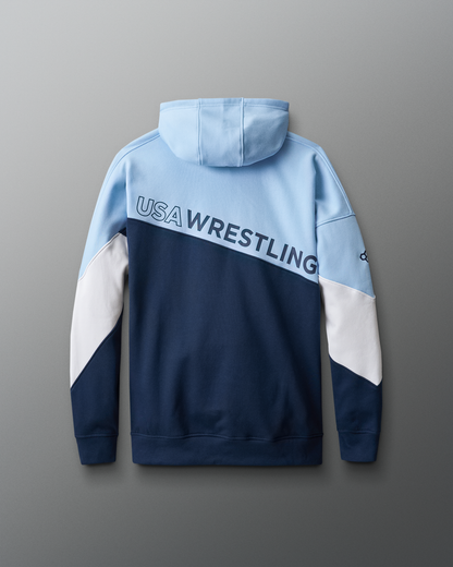 RUDIS USA Wrestling Fleece Colorblock Hoodie - Navy/Light Blue/White - Officially Licensed