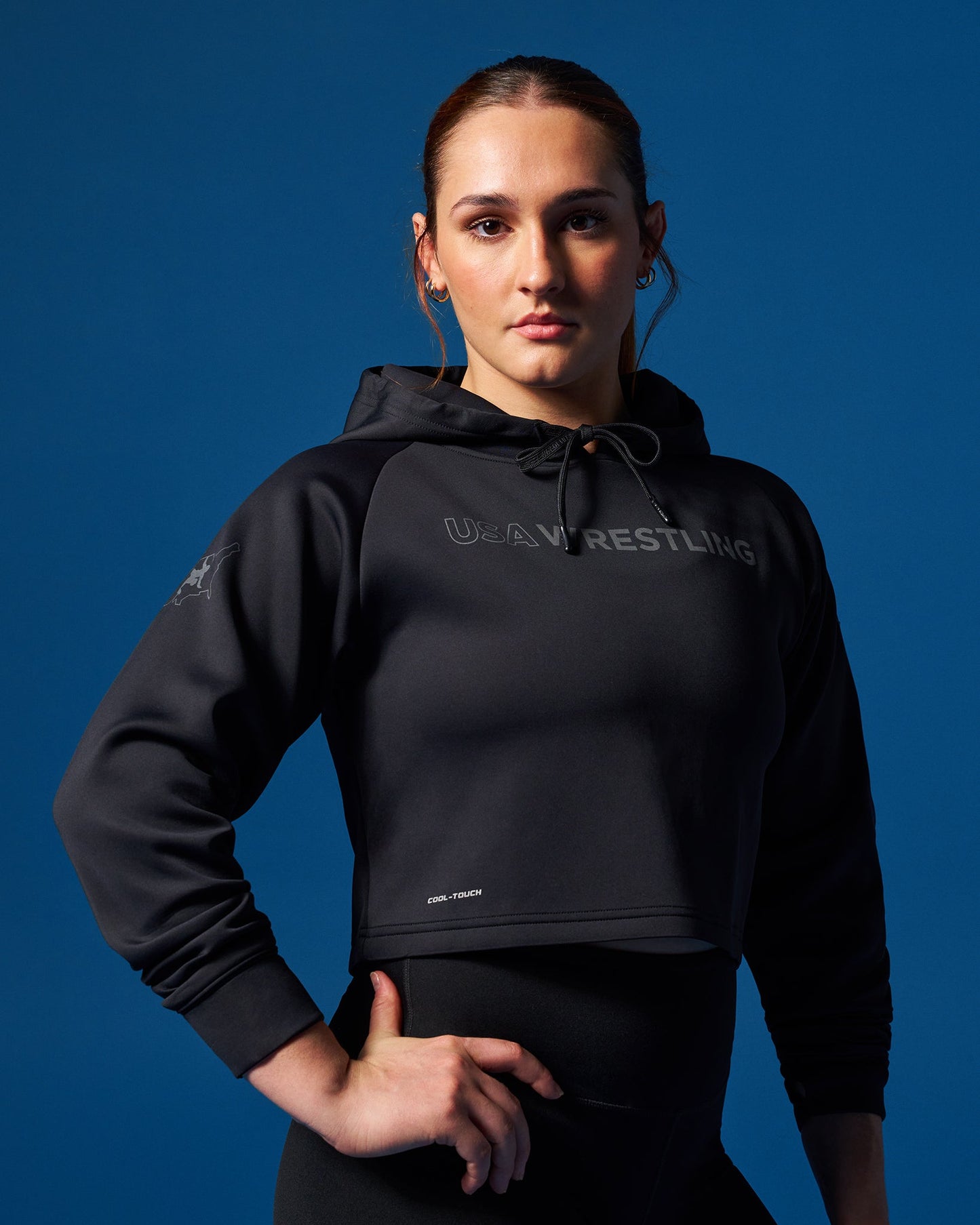 RUDIS USA Wrestling Wordmark COOL-FEEL Women's Cropped Hoodie - Show Your Pride
