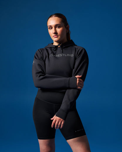 RUDIS USA Wrestling Wordmark COOL-FEEL Women's Cropped Hoodie - Show Your Pride