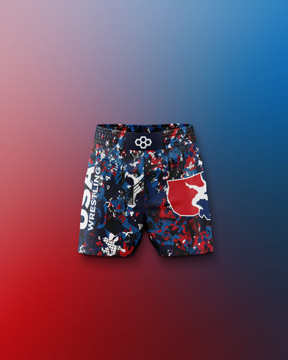 RUDIS USA Wrestling Scatter Icon Youth Sublimated Shorts