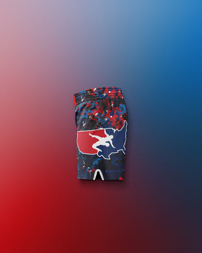 RUDIS USA Wrestling Scatter Icon Youth Sublimated Shorts