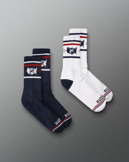 RUDIS USA Wrestling Cushion Crew Socks (2 Pair) - Officially Licensed USA Wrestling
