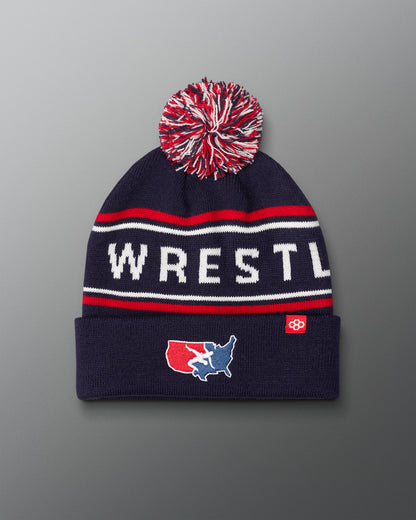 RUDIS USA Wrestling Logo Pom Beanie - USA Wrestling Logo