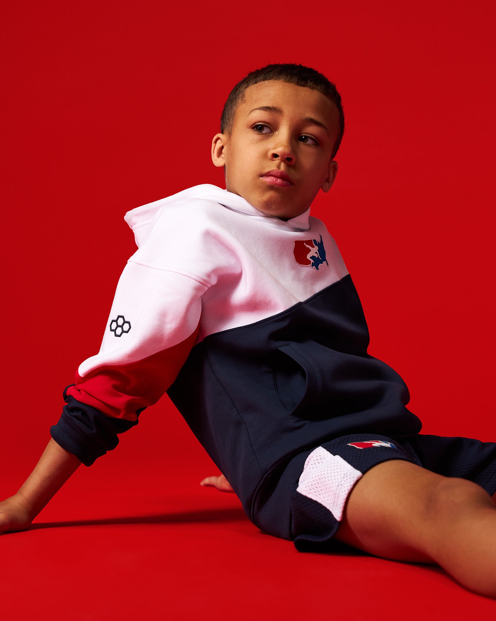 RUDIS USA Wrestling Colorblock Youth Hoodie - Navy/White/Red